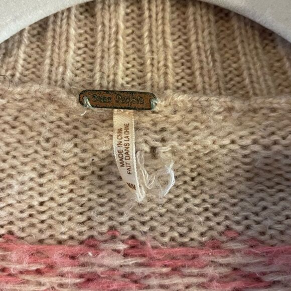 Free People Fair Isle Nordic Alpine Wool Blend Sweater Tan/Pink | SZ M - Picture 12 of 13